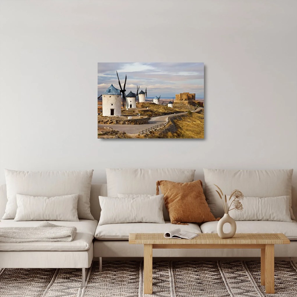 Kép - Consuegra szélmalmai, Spanyolország (üvegen) (70x50 cm)