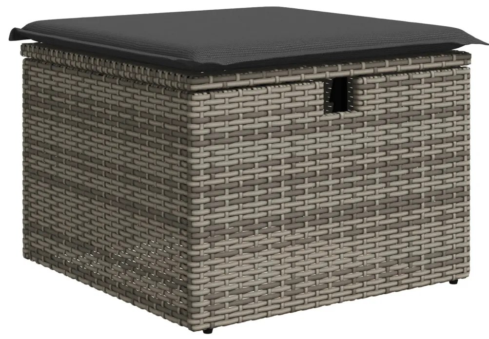 4 Részes Kert Kanapé Szett Párnákkal Szürke Poly Rattan, 2 Személyes Kert Kanapé Tárolóval &amp; Párnákkal Szürke Poly Rattan