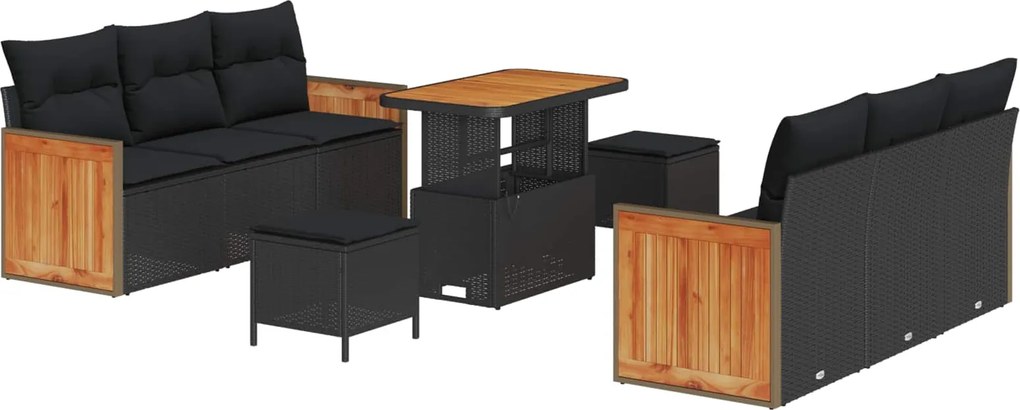 vidaXL Kerti Kanapé Szett párnával 11 pcs Fekete polirattan