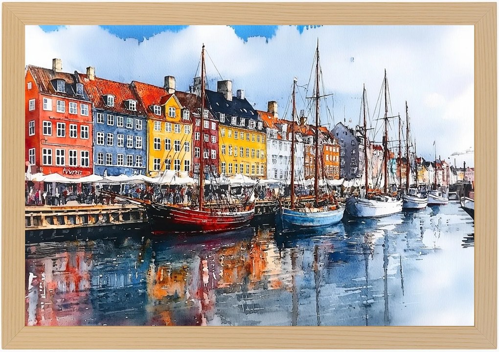 Poszter Keret Fa Tájkép Város Dánia Koppenhága Nyhavn Csatorna 60x40