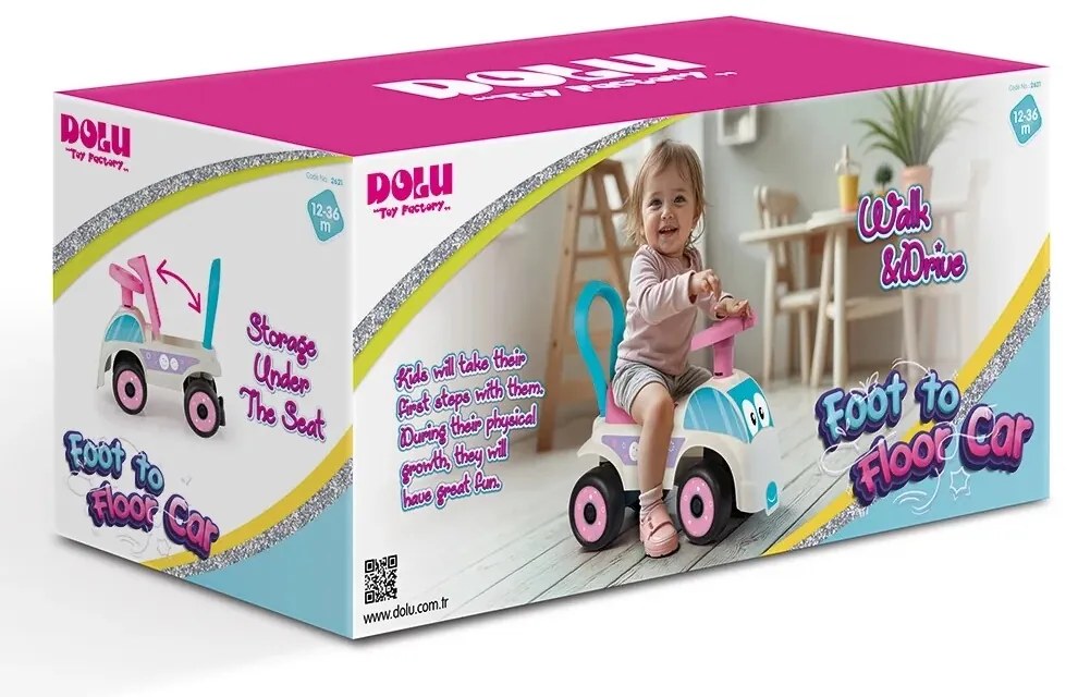 Down Scooter autó, fehér és rózsaszín