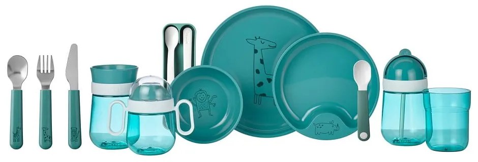 Türkiz-ezüstszínű rozsdamentes acél gyerek evőeszköz szett 3 db-os Deep turquoise – Mepal