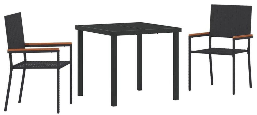 5 Részes Kerti Étkező Szett Fekete Poly Rattan