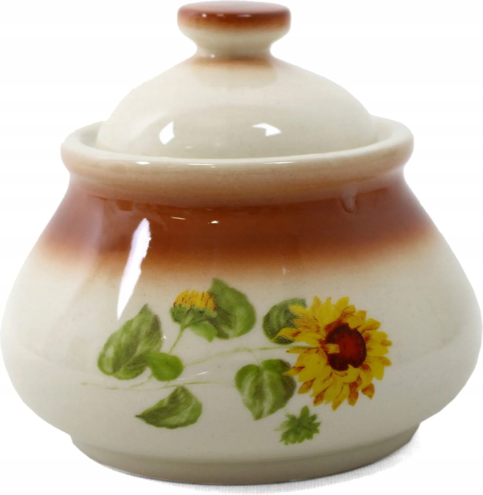 Cukortartó kerámia 0,25 l kézzel díszített napraforgó motívummal