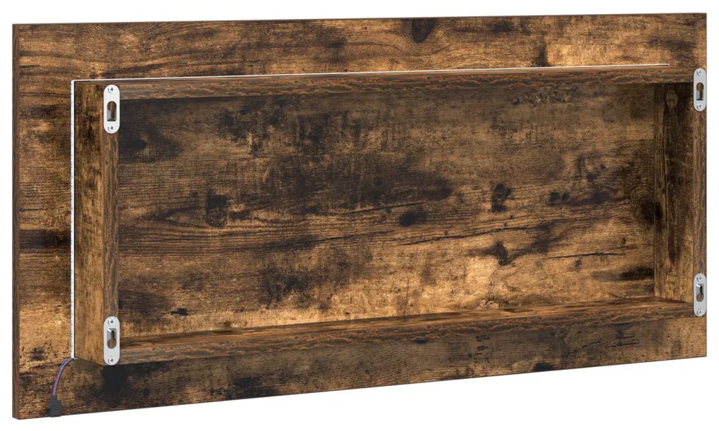 Fürdőszobai Tükrös Szekrény LED Fénnyel, Füstölt Tölgy, 80x37 cm