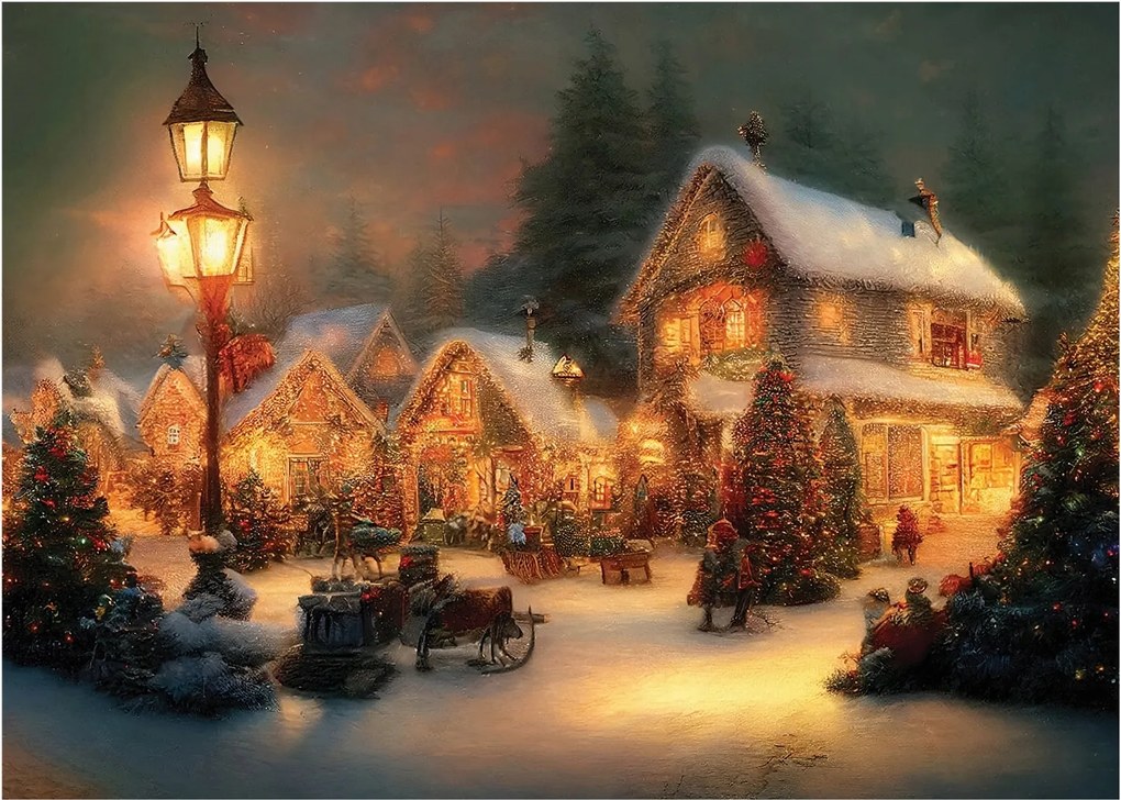 Poszter Karácsonyi Téli város Karácsony Tél Hó Tájkép 21x15 cm A5 keret nélkül