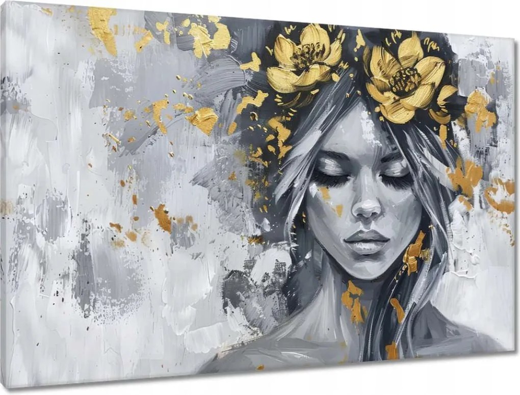 Vászonkép 90x60 Nő Absztrakt Arany virág
