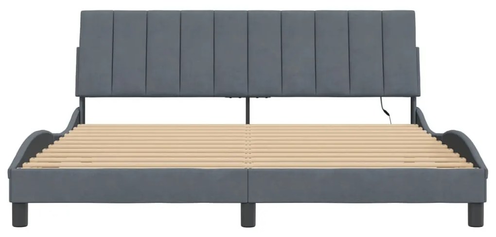 sötétszürke bársony ágykeret LED-világítással 180 x 200 cm