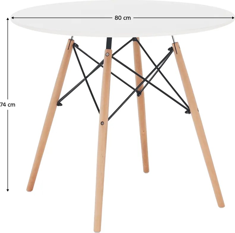 Étkezőasztal, fehér/bükk, átmérő 80 cm, GAMIN 2 NEW 80