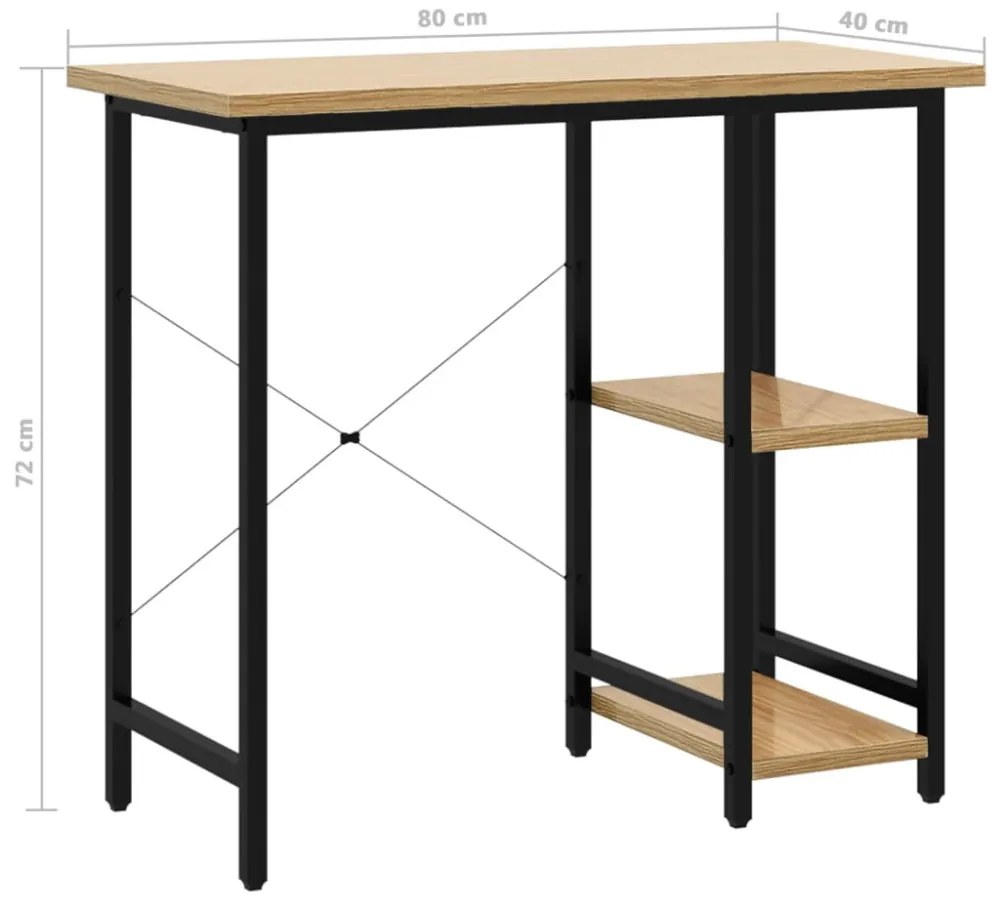 fekete-tölgyszínű MDF és fém számítógépasztal 80 x 40 x 72 cm