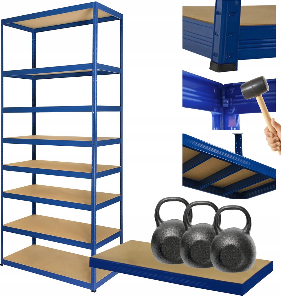 Tárolószekrény fém állvány Helios 270x100x35cm 8Px350kg Tömör Kék
