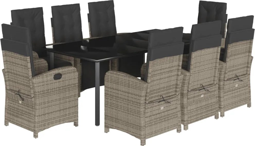 vidaXL 9 részes szürke polyrattan kerti étkezőgarnitúra párnával
