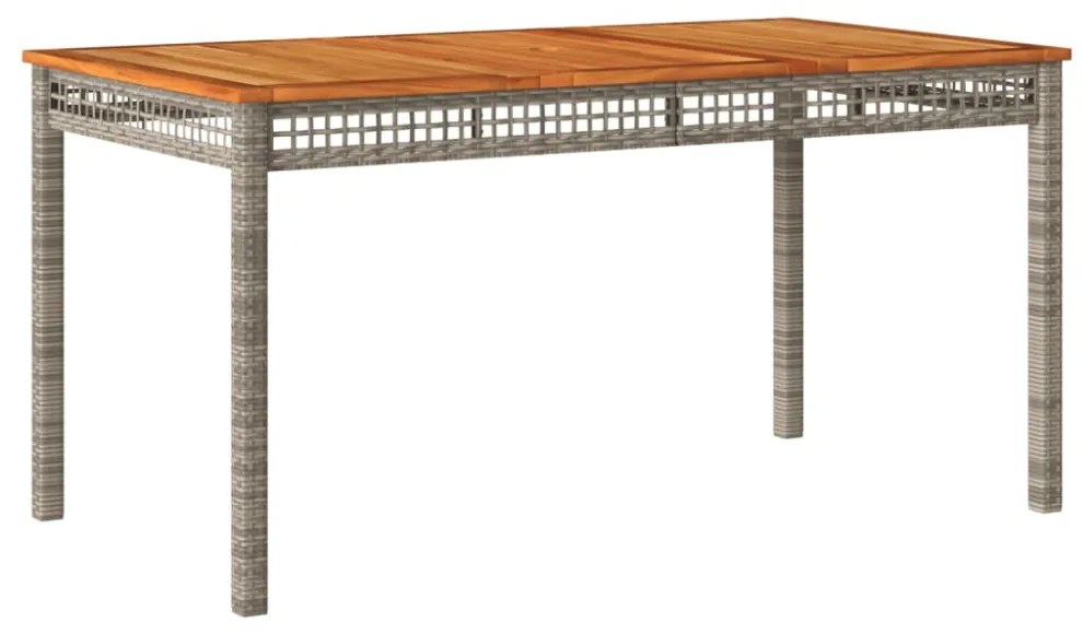 szürke polyrattan és akácfa kerti asztal 140 x 80 x 75 cm