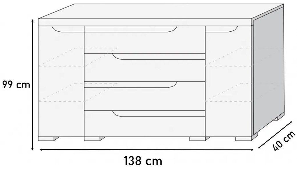 ARMARIA K140 3D3SZ komód, 138x99x40, sonoma tölgy
