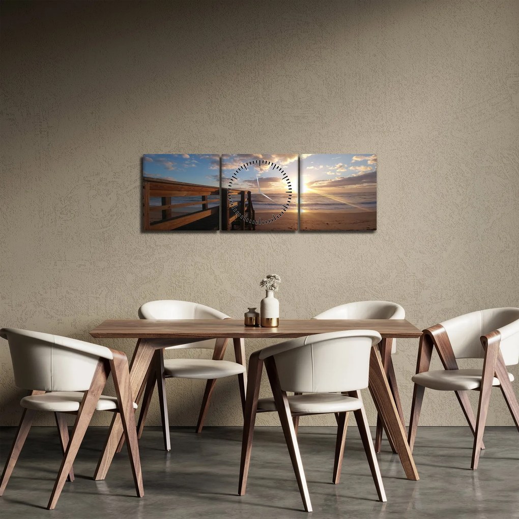 A móló, a strand és a tenger képe (órával) (90x30 cm)