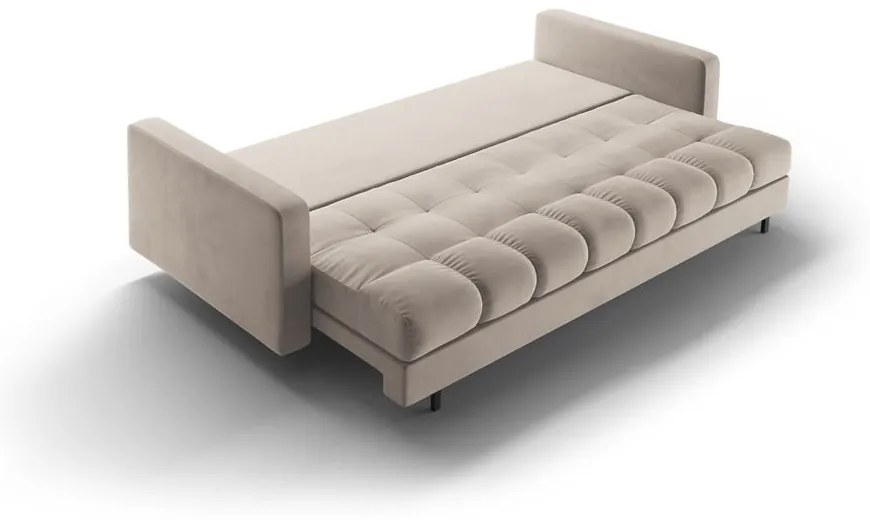 Bézs bársony kinyitható tárolóhelyes kanapé 222 cm Bali – Cosmopolitan Design
