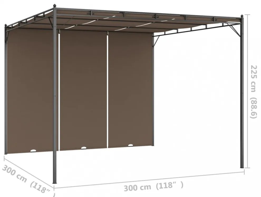 tópszínű kerti pavilon oldalfüggönnyel 3 x 3 x 2,25 m