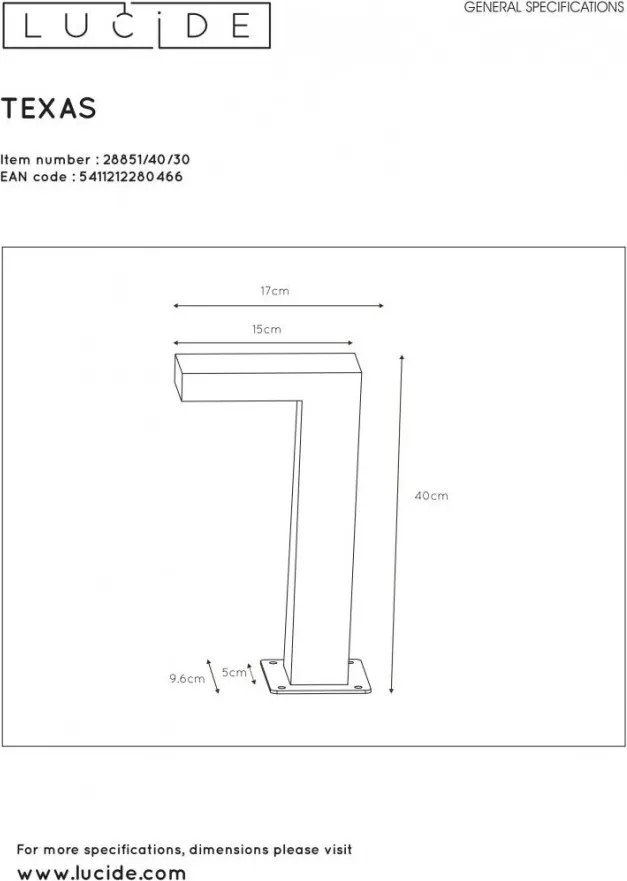 LUCIDE 28851-40-30 TEXAS Modern Kültéri Állólámpa LED IP54