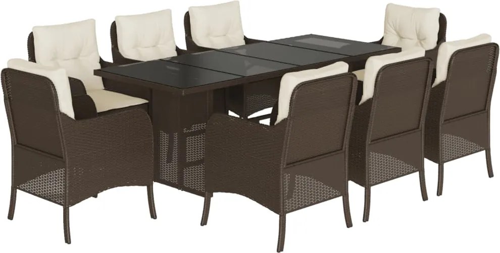 vidaXL 9 részes barna polyrattan kerti étkezőgarnitúra párnákkal