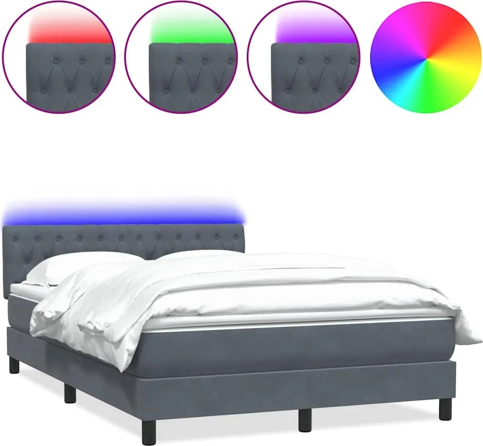 vidaXL sötétszürke bársony rugós és LED-es ágy matraccal 140x220 cm