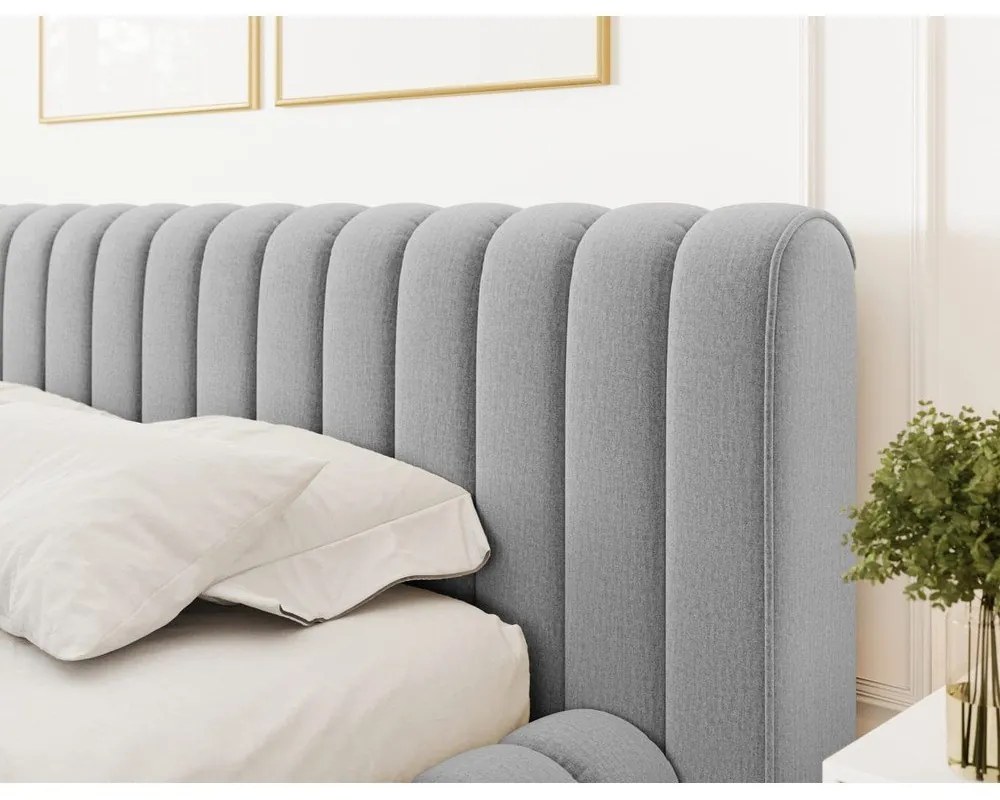 Világosszürke kárpitozott ágyneműtartós franciaágy ágyráccsal 160x200 cm Carilla – ELTAP