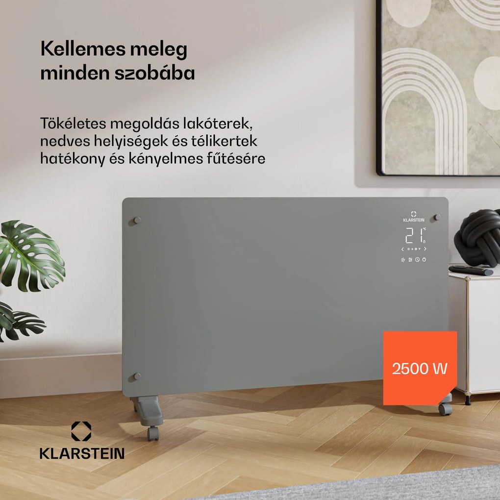 Klarstein Bansin Crystal Smart Kovektor 2500, 2500 W, Alkalmazás, 5- 50 °C, LED kijelző, Érintőképernyő