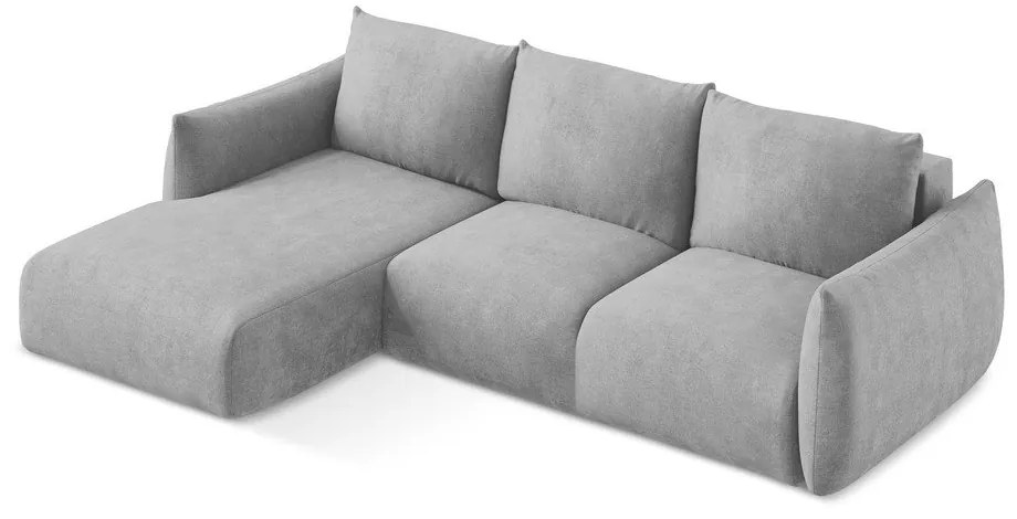 Világosszürke zsenília kinyitható sarokkanapé (bal oldali-heverő résszel) Leila – Makamii