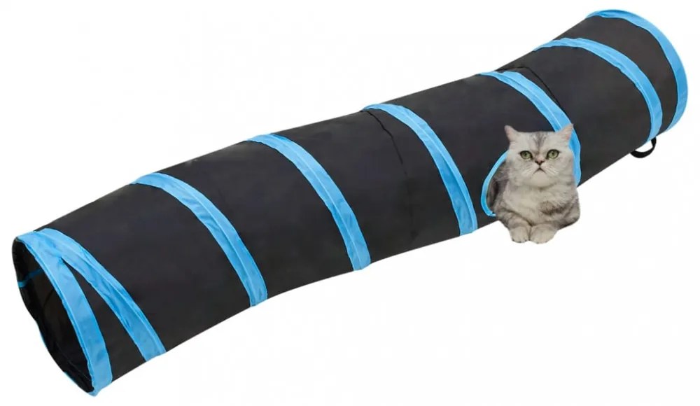 fekete és kék S-alakú poliészter macskaalagút 122 cm