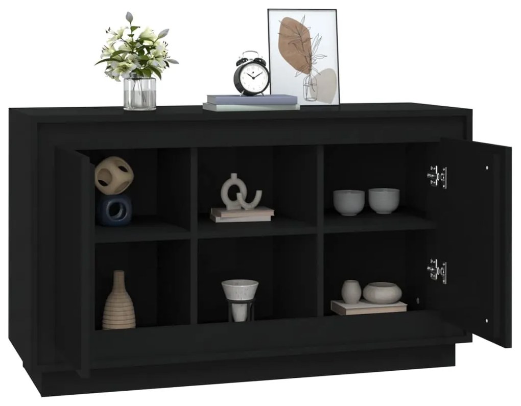 fekete szerelt fa tálalószekrény 102x35x60 cm