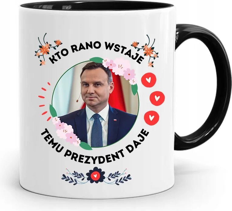 Andrzej Duda Elnök Fekete Bögre Ajándék fényképes nyomtatással