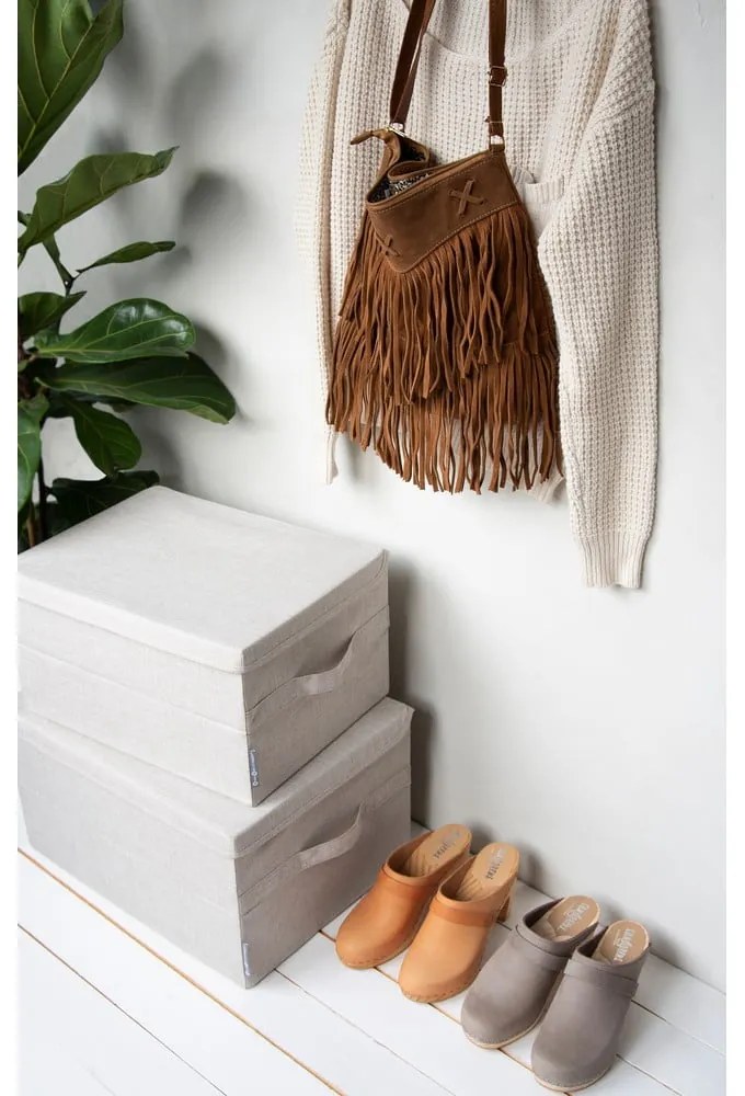 Bézs fedeles textil tárolódoboz 40x30x22 cm Soft Storage – Bigso