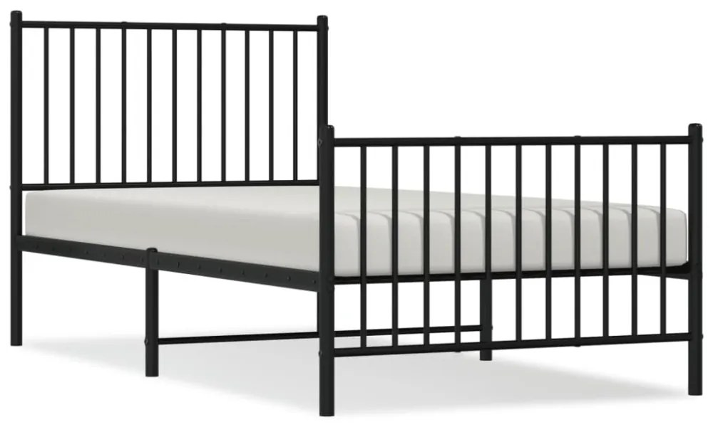 fekete fém ágykeret fej- és lábtámlával 90 x 190 cm