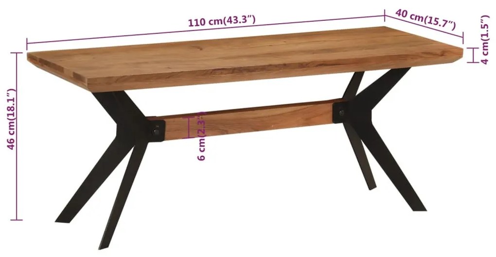 tömör akácfa és acél étkezőpad 110x40x46 cm