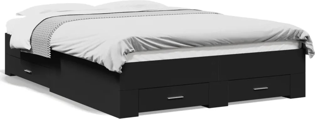 vidaXL fekete szerelt fa ágykeret fiókkal 140 x 190 cm