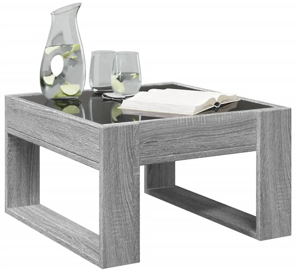 Szürke sonoma végtelen hatású LED-es dohányzóasztal 50x53x30 cm