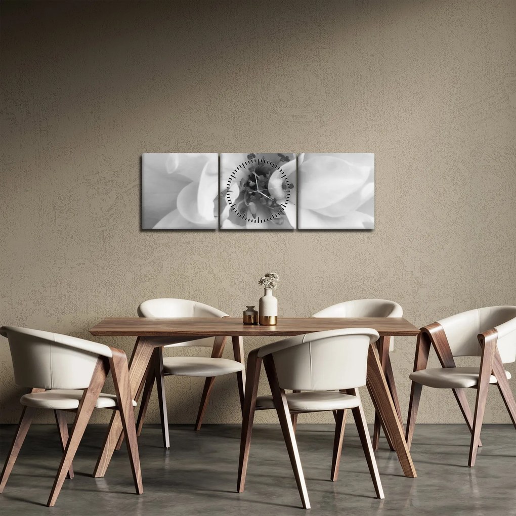 Kép - Virág, fekete-fehér (órával) (90x30 cm)