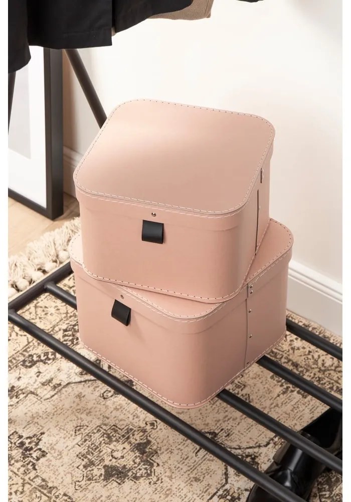 Rózsaszín fedeles karton tárolódoboz szett 2 db-os 28,5x28,5x19,5 cm Ludvig Paper Laminate – Bigso