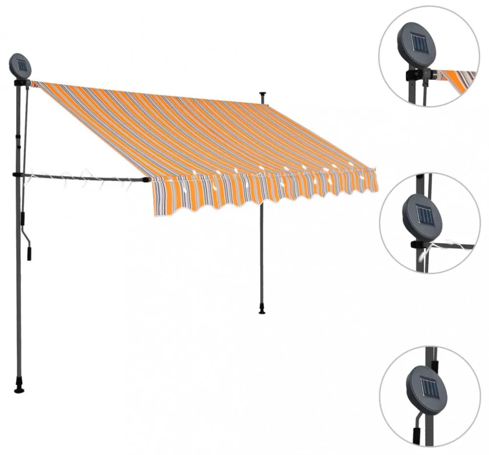 sárga és kék kézzel kihúzható LED-es napellenző 250 cm
