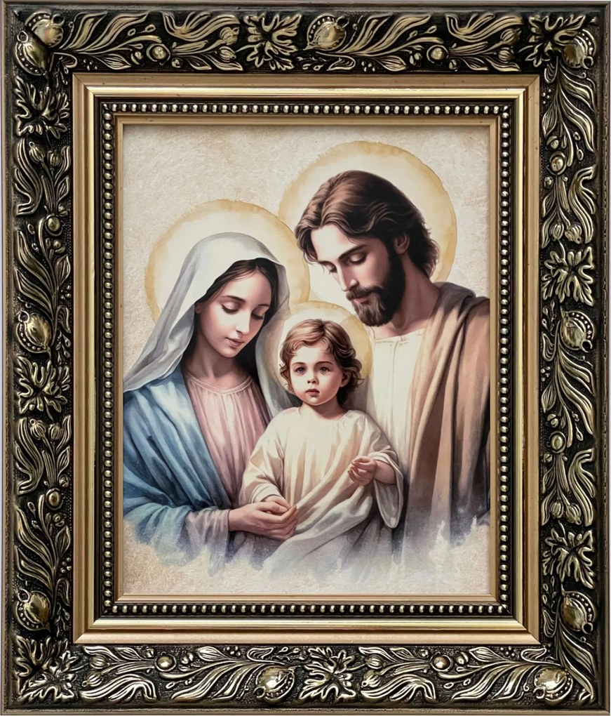 Vászonkép 35x30 Szent Család Jézus Krisztus József Mária Arany Díszített Keret