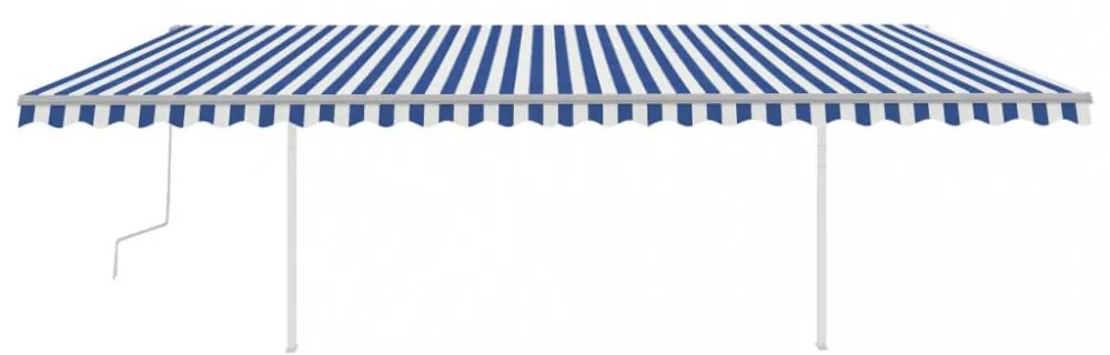 kék és fehér kézzel kihúzható napellenző póznákkal 6 x 3,5 m