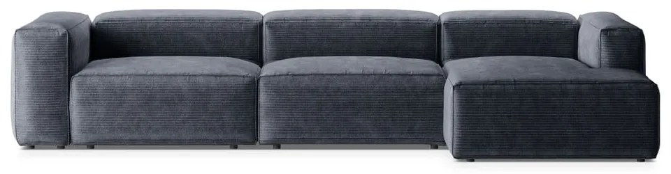Szürkéskék kordbársony sarokkanapé (jobb oldali-heverő résszel) Bergano – Cosmopolitan Design