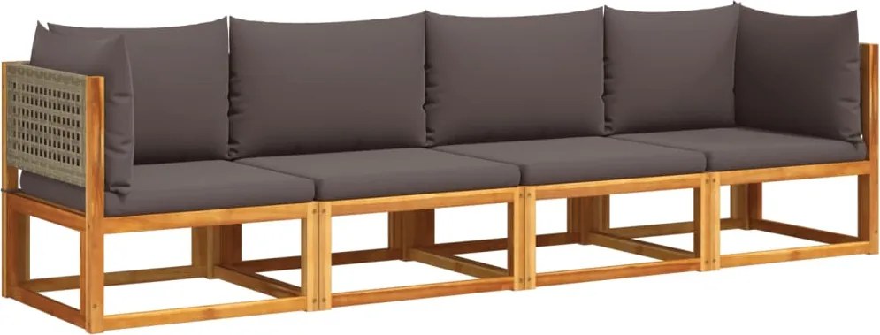 vidaXL 4 részes kerti kanapégarnitúra párnákkal, akácfa és rattan