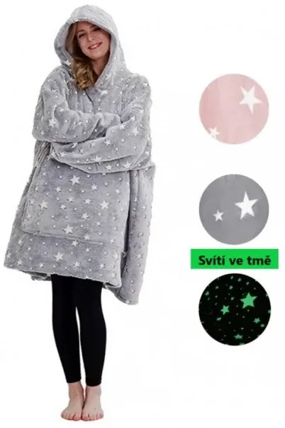Sötétben világító takaró ujjal és kapucnival - Rózsaszín