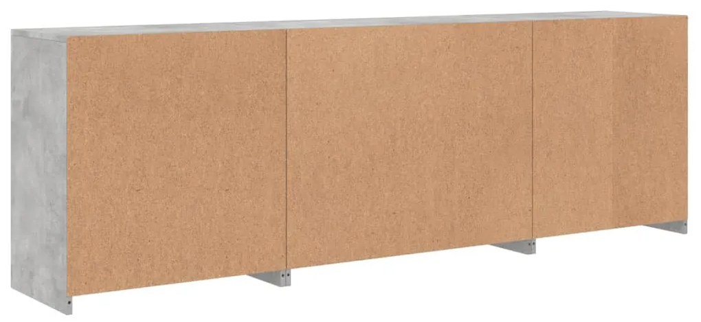 betonszürke tálalószekrény LED-világítással 202x37x67 cm