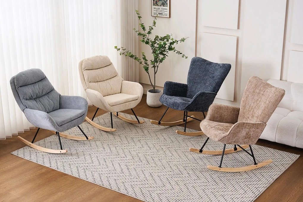 Hintaszék, relaxációs szék kordbársony kárpitozással, bézs-khaki színű