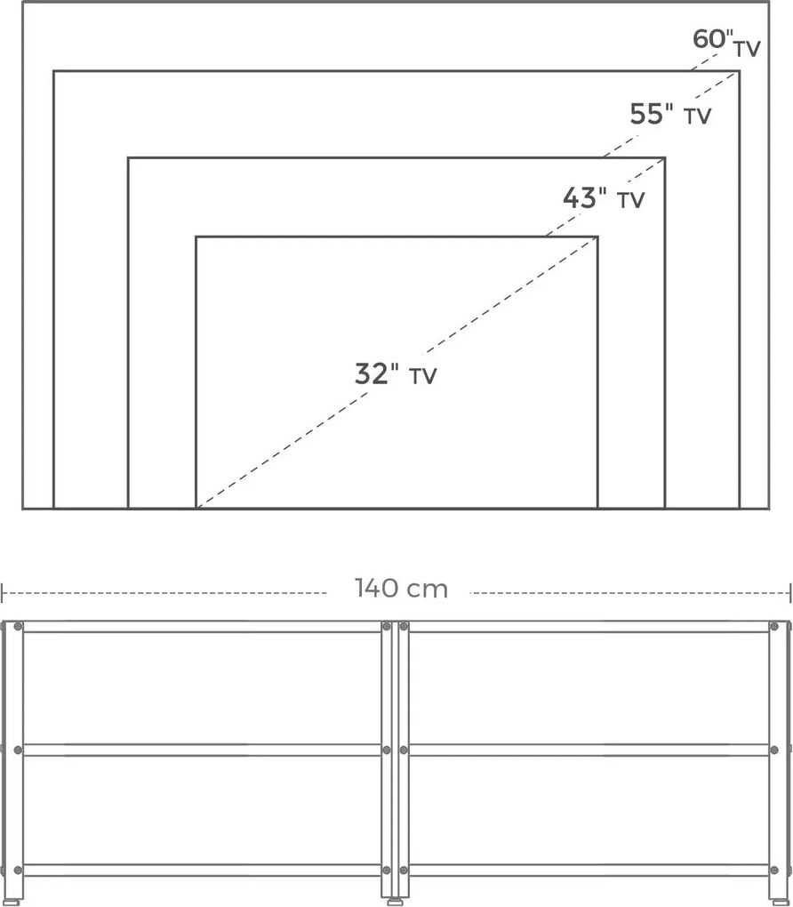 Tv állvány, tv szekrény polcokkal 140 x 39 x 52 cm rusztikus barna