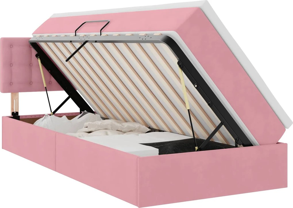 vidaXL Tárolós Ágy matracmal fejtámlával Rózsaszín 90 x 190 cm Bársony