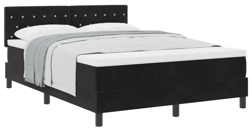 Boxspring Ágy Mattal Fekete 140x200 cm Bársony