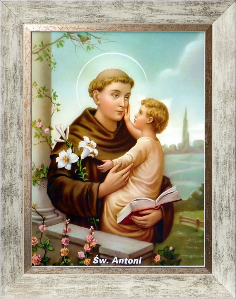 Szent Antoni Vallásos Vászonkép Dekoratív Fehér Keretben 30X40