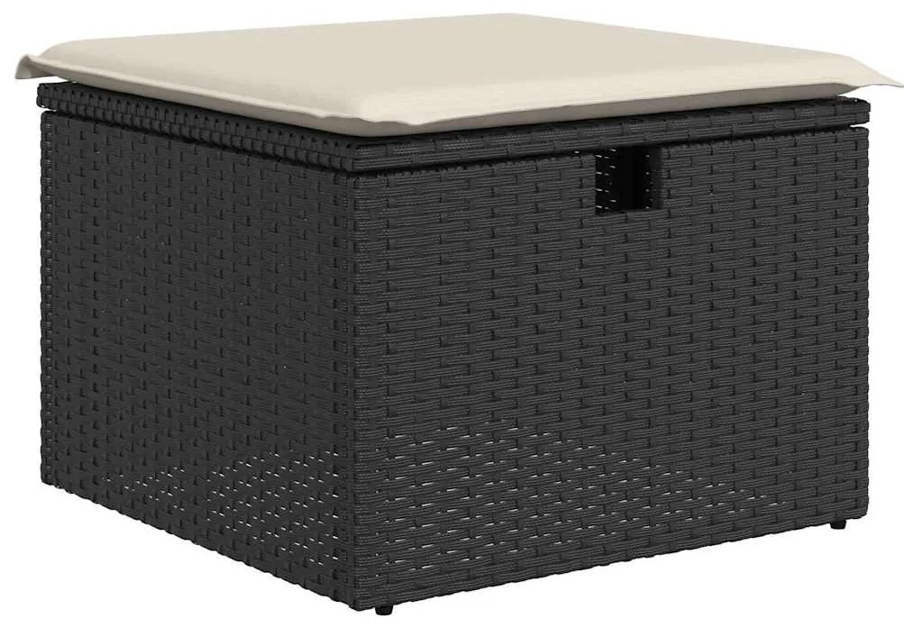 vidaXL 5 részes fekete polyrattan akácfa kerti kanapészett párnákkal